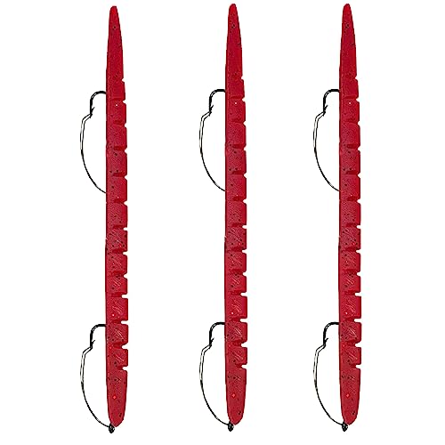 Delong Lures Fishing Lures, Made in America, Pre-Rigged Weedless Bass Lures for Fishing, Segemented Soft Platisc Fishing Bait, Fishing Worm Lure, Fishing Tackle Kit - color: Red Bug