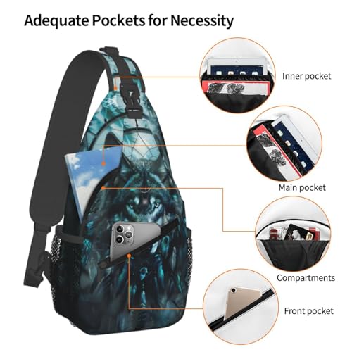 Wolf Dream Catcher Sling Backpack Chest Bag Crossbody Shoulder Bag Gym Cycling Travel Hiking Daypack For Men Women - color: Wolf Dream Catcher
