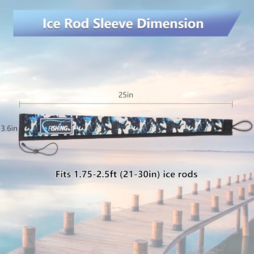 Lightproof Neoprene Fishing Rod Sleeve - Fishing Rod Cover for Storage & Transportation - Puncture Resistant Rod Sock for Casting, Trolling, Spinning Rods - color: Cyan Camo, size: 25"