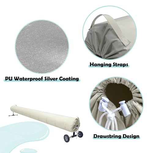 Pool Solar Reel Cover with Adjustable Strap, Waterproof Cover for Solar Blanket, 420D Heavy Duty Swimming Solar Reel Storage for Above Ground & Inground Pool (Beige,18 FT) - color: Beige, size: 18 FT