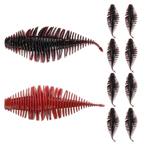 4.15'' Soft Swimbait Fishing Soft Plastic Lures 8pcs/24pcs Double-Color Lure for Bass Fishing Worms for Largemouth Bass - style: Red+black