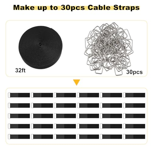 YMCRLUX 1.5"x32ft Hook and Loop Straps with 30 Metal Buckles, Adjustable Fastening Cable Straps, Cut-to-Length Cinch Strap, Reusable Nylon Securing Cord Ties for Organizer or Storage, Black - size: 1.5in x 32ft Black