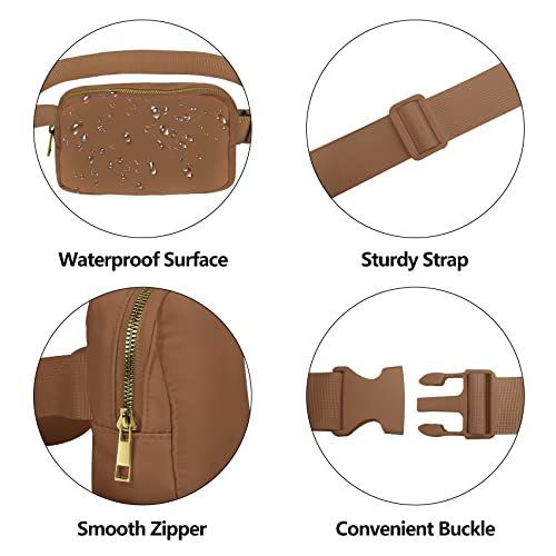 VOROLO Fanny Pack For Women And Men Crossbody Bag Belt Bag Brown | Adjustable Strap Graduation Gifts Lightweight Travel Running - color: Brown with rope