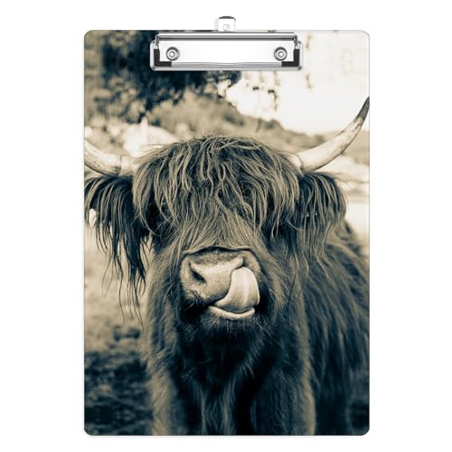 Highland Cow Clipboard, Wild Animals Decorative Clip Board with Metal Clip Cute Plastic Clipboards A4 Standard Size 8.5" x 12.5" for Nurses, Students, Office - color: Highland Cow