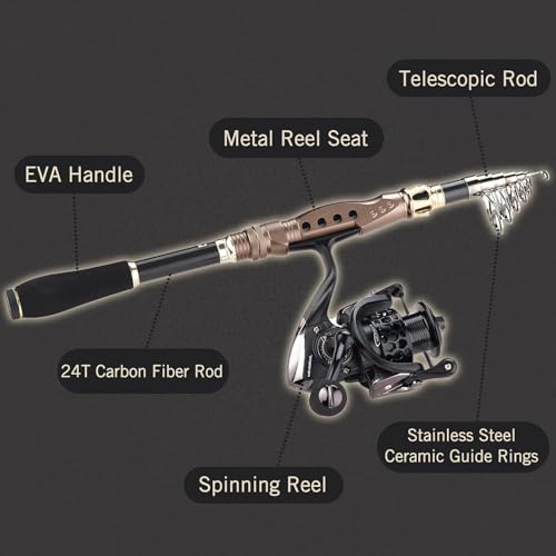 Fishing Rods and Reels Combo Telescopic Fishing Rod with Fishing Carrier Bag Travel Portable Fishing Rod and Reel Combo with Case - size: 6.89 FT
