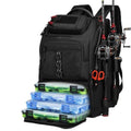 Fishing Tackle Backpack,40L Tackle Bag with 2 Rod Holders,Water-Resistant Large Storage Fishing Gear and Equipment(Black) - color: B-Black(Without tackle box)