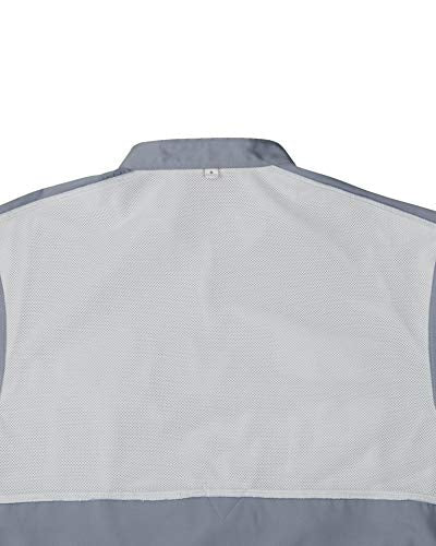 Alimens & Gentle Short Sleeve Fishing Shirt Wicking Fabric Sun Protection Casual Button Down Shirts - color: Grey, size: X-Large