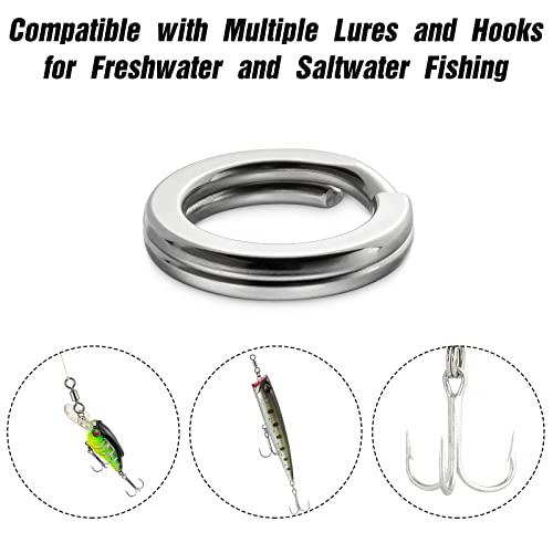 Alwonder 100-Pack Fishing Split Rings Stainless Steel Lure Rings, 9-400LB Hyper Wire Fishing Ring Heavy Duty Flattened Freshwater Saltwater Terminal Tackles Lure Solid Snap Ring Connectors - size: Size2-16LB-5.5mm-100pk