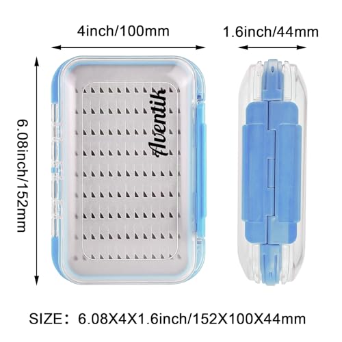 Aventik Waterproof Clear Fly Box Double Sides Floating Lightweight Fly Fishing Case Large Capacity Grip Foam Nymph Wet Dry Flies Lure Box(H18 Blue, SIZE B:6.08X4X1.6inch) - color: Blue, size: SIZE B:6.08X4X1.6inch