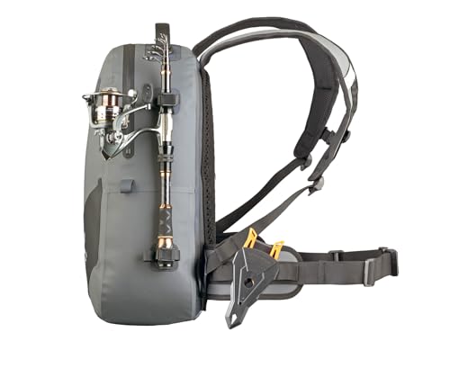 Xelfly - Waterproof Fishing Backpack with Rod Holder, Inflatable Air Valve, Padded Waist Straps & Gear Loops - Submersible Zipper, Rugged Top Handle, Adjustable Attachments (Blue) - color: Blue, size: Fishing Backpack