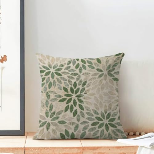 AEIOAE Sage Green Pillow Covers 18 x 18 Inch Set of 2, Rustic Geometric Dahlia Flower Decorative Throw Pillow Covers Farmhouse Floral Cushion Covers for Couch Home Sofa Outdoor Decor - color: Sage Green Floral, size: 18" x 18" (Pack of 1)