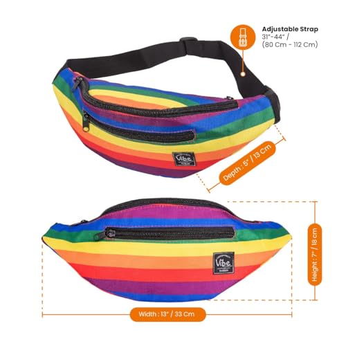 Vibe Festival Gear Rave Fanny Pack for Women Men – Festival, 4 Pockets, Adjustable Strap, Cute Waist Bag, Crossbody Belt Bag, Hiking, Running, Cycling - color: Rainbow, size: Fits Most