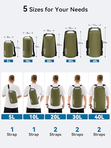 HEETA Waterproof Dry Bag for Women Men, 5L/10L/20L/30L/40L Roll Top Lightweight Dry Storage Bag Backpack with Emergency Whistle for Travel, Kayaking, Boating, Camping, Beach, Cruise Ship Essentials - color: Dark Green, size: 5L