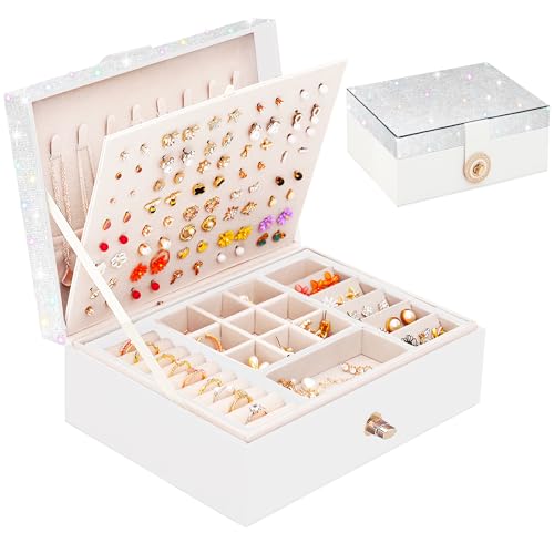 QBestry Jewelry Box for Earrings, Teen Girls Jewelry Organizer Box Earring Holder Organizer for Girls Jewelry Box Stud Earring Organizers for Girls Earrings Jewelry Boxes for Women Bling - color: Bling, size: Medium