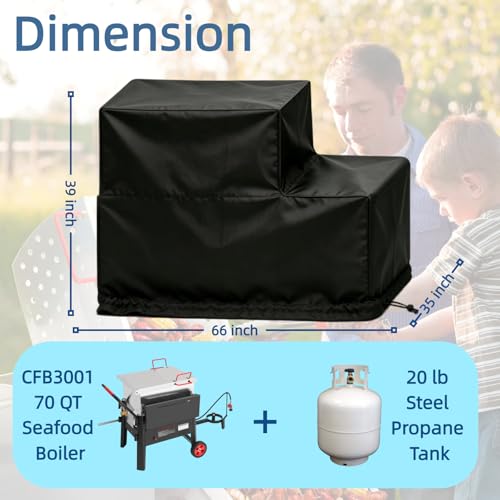Turkey Fryer Cover, Waterproof Crawfish Boiler Cover for Creole Feast CFB3001 70 QT Seafood Boiler with 20LB Proprane Tank,Crawfish Boil Party Supplies,66" D x 35" W x 39" H - size: 66" D x 35" W x 39" H