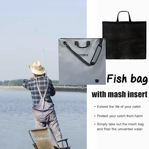 Buffalo Gear Fish Tournament Weigh in Bag for Bass Fishing, Heavy Duty Fish Bag for Caught Fish Waterproof,Leakproof,Puncture Resistant - color: Grey-25×23in