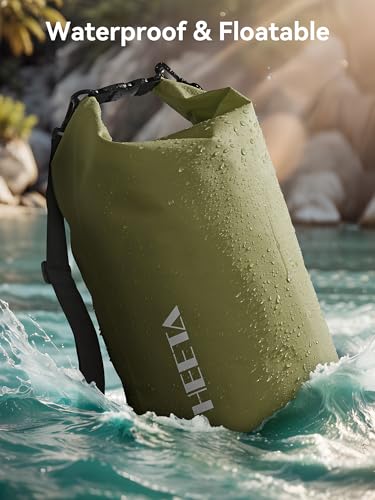 HEETA Waterproof Dry Bag for Women Men, 5L/10L/20L/30L/40L Roll Top Lightweight Dry Storage Bag Backpack with Emergency Whistle for Travel, Kayaking, Boating, Camping, Beach, Cruise Ship Essentials - color: Dark Green, size: 5L
