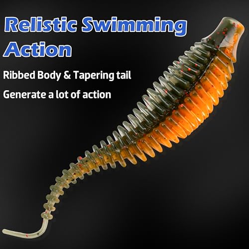 Soft Plastic Worm Fishing Lures Kit, Finesse TRD Stick Worms and Ned Rig Baits with Jig Heads for Bass Fishing, Freshwater Bass Soft Baits - color: 20pcs Plastic Worms, size: 4.75"