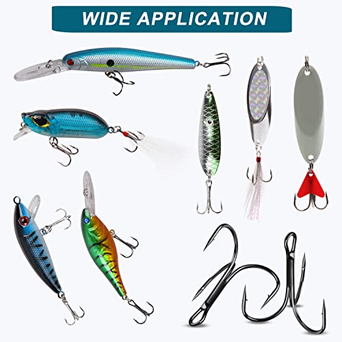 Fishing Red Treble Hooks- 80/120pcs Sharp Round Bend Barbed Treble Hook High-Carbon Steel Triple Hooks for Bass Trout Saltwater Freshwater Size 1/0 1 2 4 6 8 10 12 14 - color: BLACK, size: 80PCS-2#