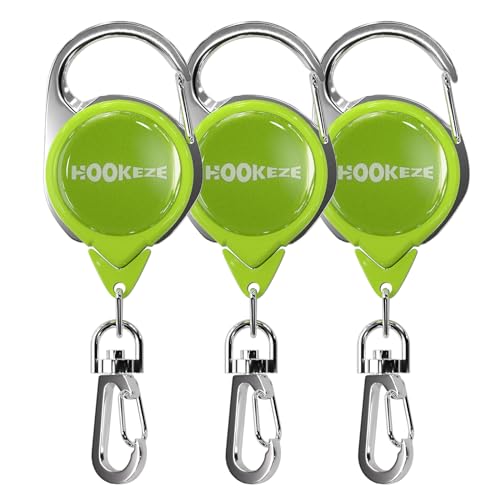 HOOK-EZE Fly Fishing Zinger Retractor for Anglers Vest, Pack of 3 - Fishing Gear and Equipment for Nippers, Forceps, Fly Float Ant, Belt Loops & Backpack - color: green