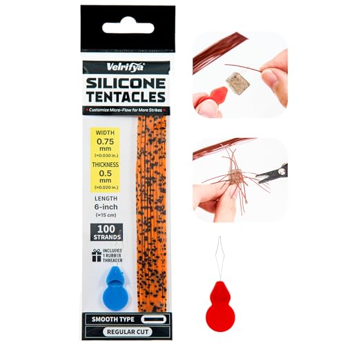 Silicone Skirt Tabs & Tentacle Strands Set for Dice Lure Builds, Japanese-Style Rubber Legs DIY Kit for Soft Baits, with Threader Tool, Fishing Lure Material for Jig Skirts - color: 04 - Crawfire Orange, size: Smooth Type