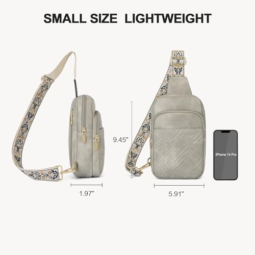 BOSTANTEN Sling Bag Quilted Crossbody Bags for Women Cross Body Purse Leather Fanny Pack with Adjustable Guitar Strap - color: A-twilight Grey