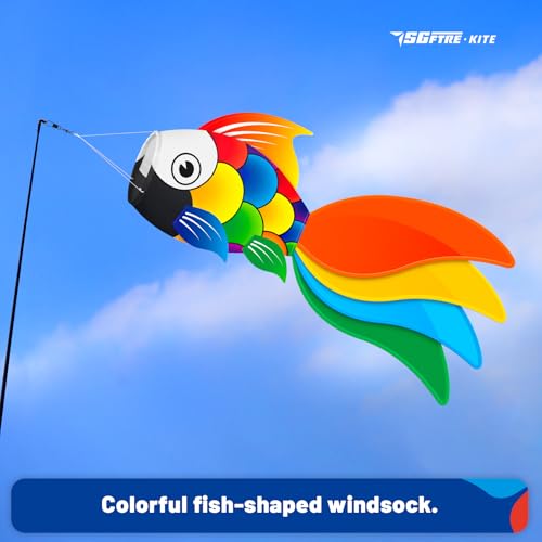 SGftre 40 Inch Heavy Duty Fish Windsock,Decorative Wind Sock for Outdoor Patio, Garden & Gazebo,Perfect for Easter, Valentine's Day & Independence Day Celebrations（Fish windsock - Colorful） - color: Fish windsock - colorful