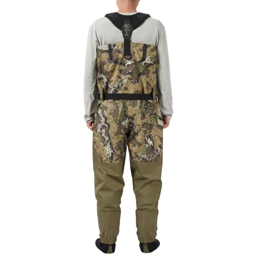 BASSDASH VORTEXIS Men’s Zippered Breathable Chest Waders Waterproof for Fly Fishing Hunting Stocking Foot Lightweight - color: Desolve Veil/Military Olive, size: Medium, Stocking Foot 9-10