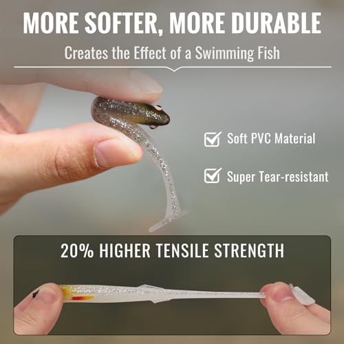 TRUSCEND Shadtale Easy Catch Soft Fishing Lures with BKK Hooks - Trembly Sinking and Vibrating Swim for More Bites, Pre-Rigged Swimbaits for Bass, Trout, Crappie, Walleye, Freshwater Saltwater Fishing - color: F0-2.5",0.08oz,12pcs