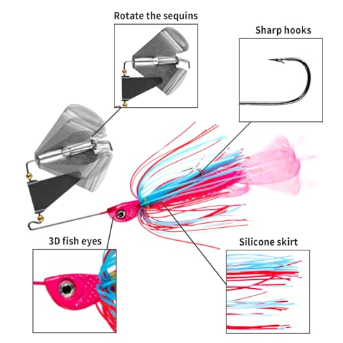 Premium Bass Fishing Buzzbait Kit - 3-in-1 Spinner Baits, Multicolor Topwater Swimbaits & Hard Metal Lures for Bass, Pike & Trout + 10pc Swamp Monster Rage Bug Baits (Small) - color: B