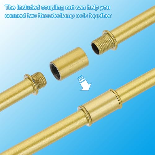 PATIKIL Straight Pipe Lamp Stems Rod Kit, 4 Set M10 Carbon Steel 40mm(1.57") Long Double End Thread Rod with Coupling Nuts Sleeve Connector for Table Lamps Chandeliers, Gold Tone - color: Gold Tone, size: 40mm(1.57")