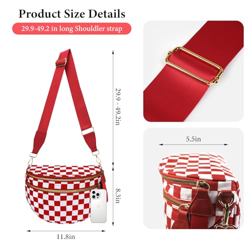 Crossbody Bags for Women, Checkered Bum Bag Crossbody, Spacious Nylon Shoulder Handbag Mom Bag (Red checkered) - color: Red checkered