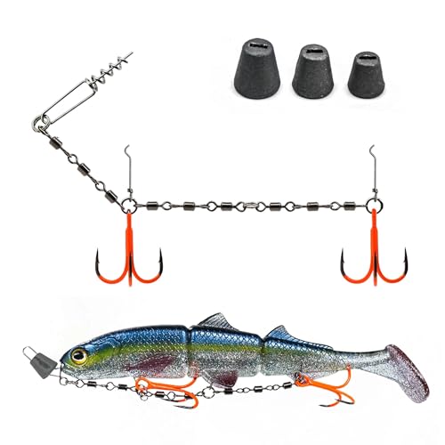 9KM DWLIFE Stinger Hooks Stinger Rig Treble Hooks with Sinker Weight Soft Bait Swimbait Predator Fishing Rig with Straight/Angled Threaded Needle for Pike, Walleye, Musky, Ice Fishing & Dead Bait - size: 1/0#, style: Straight Threaded Needle