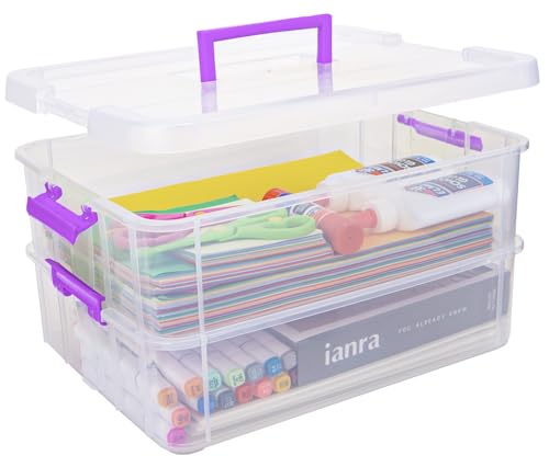 TERGOO 2 Layer Plastic Storage Containers with Lids, Multipurpose Clear Stack & Carry Box, Portable Craft Organizers and Storage Bin for Organizing Art & Craft, Sewing, Makeup, Nail Supplies (Purple) - color: Purple