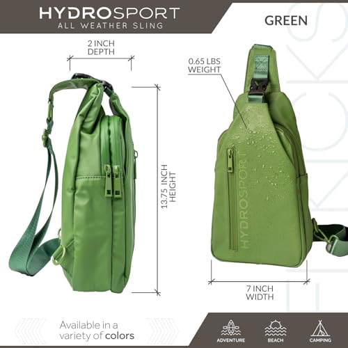 FITKICKS Hydrosport All Weather Sling Bag Unisex Crossbody Travel Hiking Chest Bag - color: Green