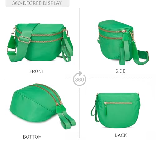 Pure Colour Crossbody Bum Bags for Women Spacious Checkered Cross body Bag Nylon Trendy Fanny Pack for Travel - color: Green