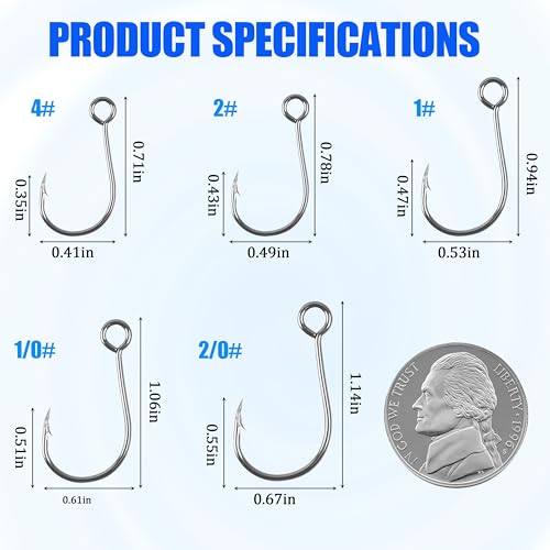 Fishing Inline Single Hooks kit Replacement Fishing Hooks for Lures Plugs Baits Inline Circle Hooks Baits Inline Circle Hooks with Barbed Large Eye Saltwater Freshwater - style: 60pcs
