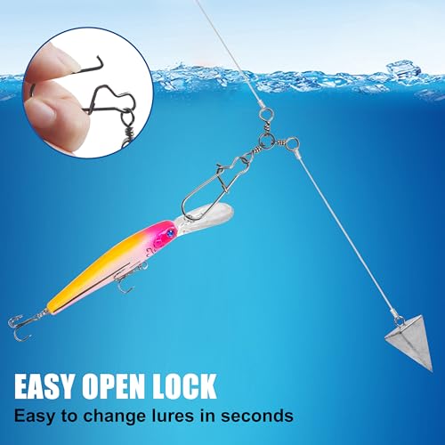 OROOTL 3 Way Snap Swivels Fishing Tackle, 50pcs Three Way Swivel with Duo Lock Snap Stainless Steel Cross Line Barrel Triple Swivels Snaps Connector for Saltwater Freshwater Fishing - size: 6#_33lb-50pcs