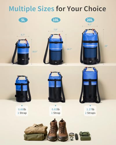 ECOHUB Waterproof Dry Bag for Women Men, 5L/10L/20L Roll Top Lightweight Dry Storage Bag Backpack for Travel Kayaking Hiking Floating with Waterproof Phone Case,Blue - color: Blue, size: 20L