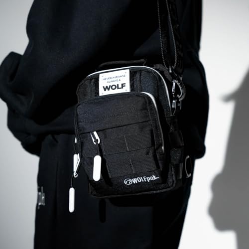 WOLFpak 4L Mini Tactical Sling Bag (Alpha Black White Accents) Compact Crossbody Backpack for Gym, Travel & EDC | Tactical Shoulder Bag with Multiple Pockets – Lightweight, Durable Sling Pack - color: Alpha Black White Accents