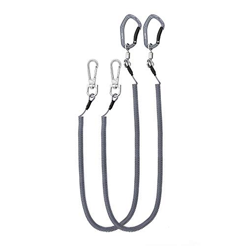 HERCULES M4 Fishing Lanyard, Fishing Pole Tether, Kayak Paddle Leash, Heavy Duty Retractable Coiled Lanyard for Fishing, Rods, Pliers, Boating, Paddles, Kayak - color: Pack of 2 Grey, 17.7" Plus