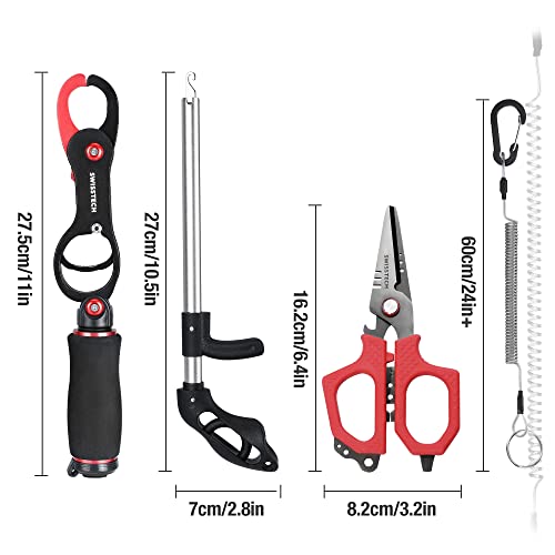 Swiss+Tech Fishing Tool Kit, Fish Gripper with Scale, Muti-Function Fishing Pliers, Braided Line Scissors, Fishing Gear with Safety Coiled Lanyard, Fishing Gifts for Anglers…