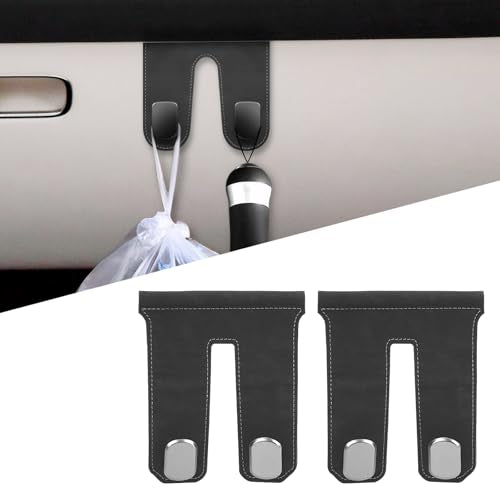 Adorila Car Glove Box Hooks (2 Pack) - Vegan Leather Dual-Hook Passenger Seat Purse Hanger, No-Adhesive Dashboard Organizer (Grey)