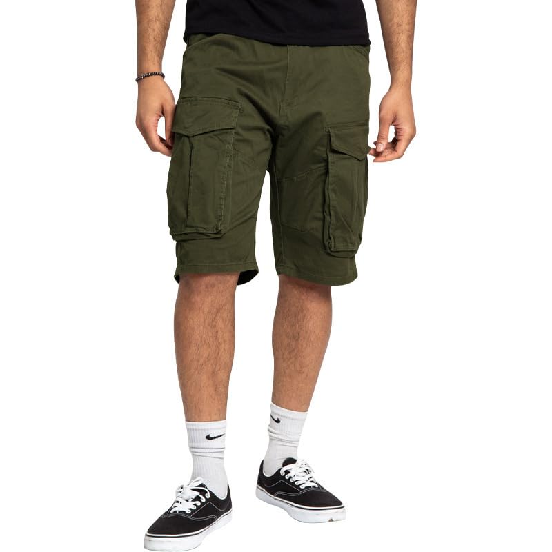 Mens Summer Casual Cargo Shorts Fashion Lightweight Loose Fit Short Pants Drawstring Elastic Waisted Outdoor Shorts - color: Army Green, size: 4X-Large