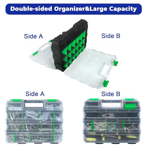 Tools Organizer Box Small Parts Storage Box 50-Compartment Double Side Hardware Organizers with Removable Plastic Dividers for Screws, Nuts, Nails, Bolts, Green - color: Green
