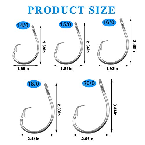 Tuna Circle Hooks Stainless Steel Big Game Saltwater Hook 30Pcs Extra Strong Short Shank Circle Hook 8/0-20/0 - size: 8/0#(30pcs per pack)