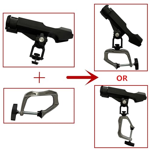 HiUmi Fishing Boat Rods Holder with Large Clamp Opening 360 Degree Adjustable Fishing Rod Racks Folding Holder - color: RH20-1Pack