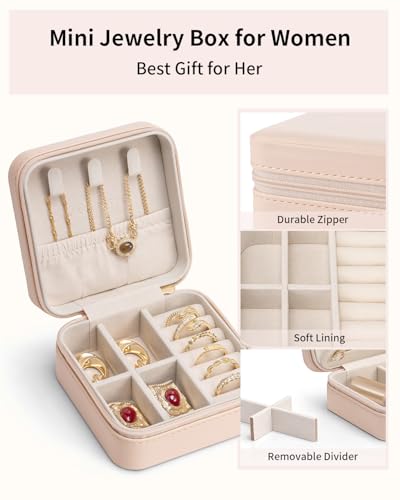 VLANDO Travel Jewelry Case - Valentines Day Gifts - Small Jewelry Travel Organizer Box Travel Essentials Gift for Teen Girl Women - Nude Pink - color: K.Nude Pink