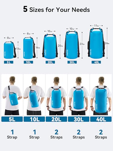 HEETA Waterproof Dry Bag for Women Men, 5L/10L/20L/30L/40L Roll Top Lightweight Dry Storage Bag Backpack with Emergency Whistle for Travel, Kayaking, Boating, Camping, Beach, Cruise Ship Essentials - color: Blue, size: 5L