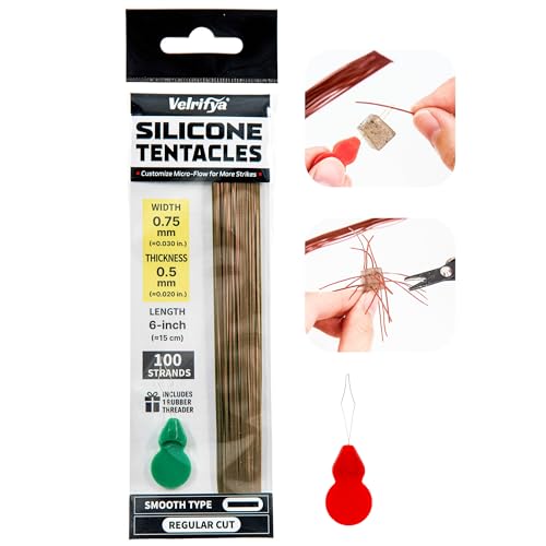 Silicone Skirt Tabs & Tentacle Strands Set for Dice Lure Builds, Japanese-Style Rubber Legs DIY Kit for Soft Baits, with Threader Tool, Fishing Lure Material for Jig Skirts - color: 07 - Iridescent Moss, size: Smooth Type